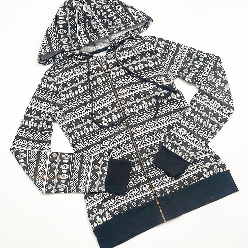 Chin Up Apparel tribal print zip up jacket with hood